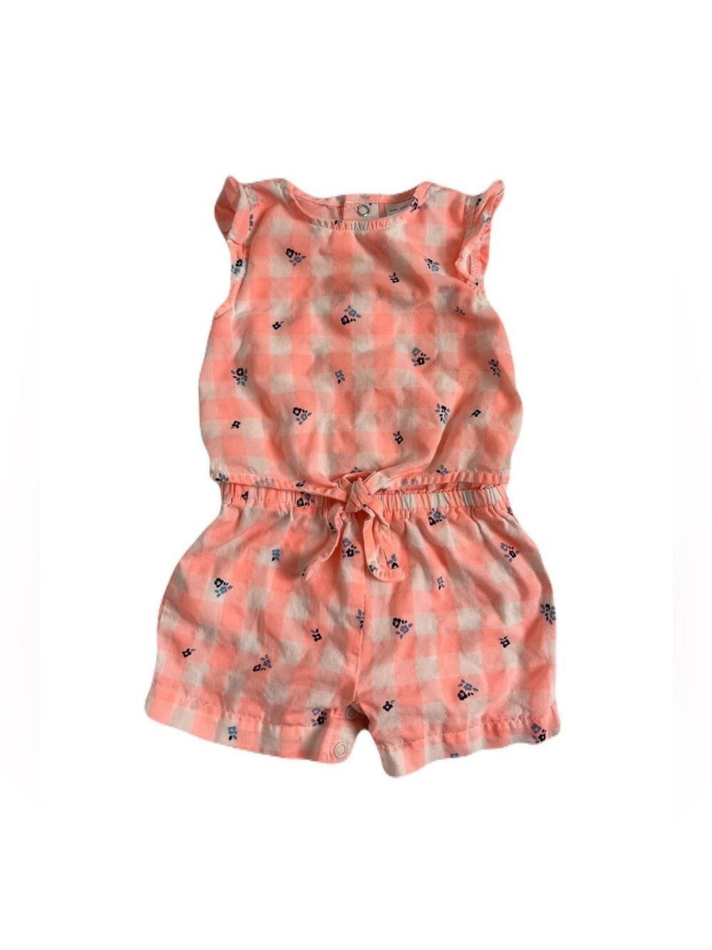 🩵 4/$20 Carter's Pink Jumpsuit with Playful Floral Checkered Design